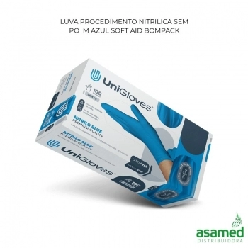 LUVA PROCEDIMENTO NITRILICA SEM PO M AZUL BOMPACK