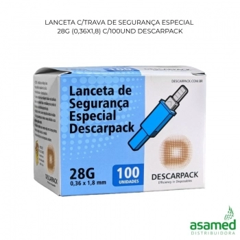 LANCETA C/TRAVA DE SEGURANÇA ESPECIAL 28G (0,36X1,8) C/100UND DESCARPACK
