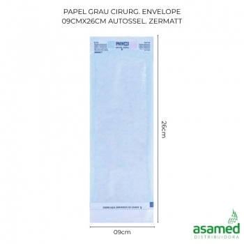 PAPEL GRAU CIRURG. ENVELOPE 09CMX26CM AUTO SEL. ZERMATT