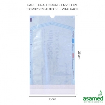 PAPEL GRAU CIRURG. ENVELOPE 15CMX23CM AUTO SEL. VITALPACK