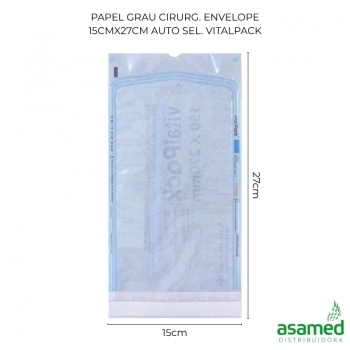 PAPEL GRAU CIRURG. ENVELOPE 15CMX27CM AUTO SEL. VITALPACK