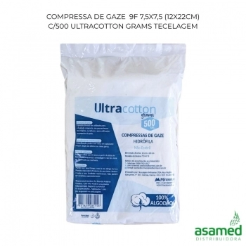 COMPRESSA DE GAZE 9F 7,5X7,5 (12X22CM) C/500 ULTRACOTTON GRAMS TECELAGEM