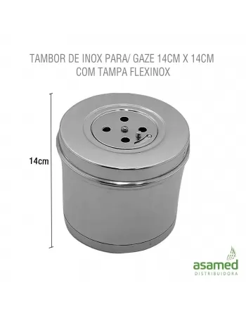 TAMBOR DE INOX P/ GAZE 14CM X14CM COM TAMPA FLEXINOX