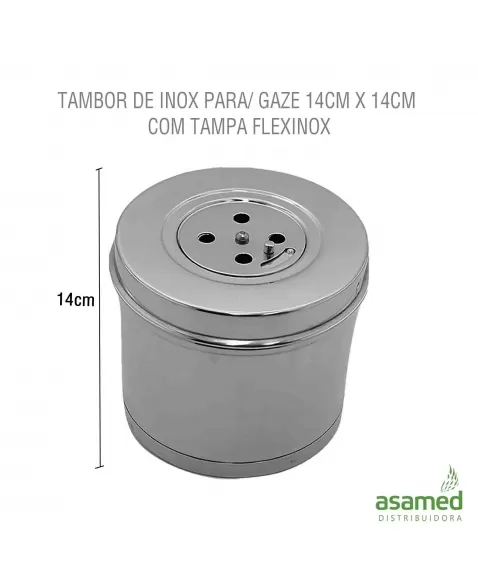 TAMBOR DE INOX P/ GAZE 14CM X14CM COM TAMPA FLEXINOX