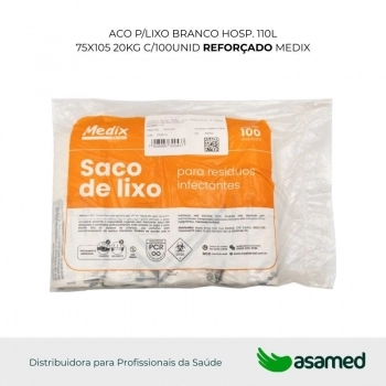 SACO P/LIXO BRANCO HOSP. 110L 75X105 15KG C/100UNID REFORCADO MEDIX