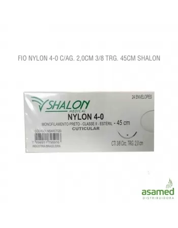 FIO NYLON 4-0 C/AG. 2,0CM 3/8 TRG. 45CM SHALON