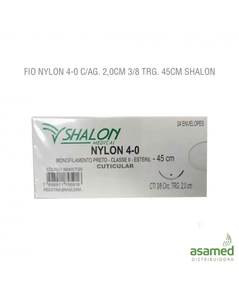FIO NYLON 4-0 C/AG. 2,0CM 3/8 TRG. 45CM SHALON