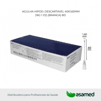 AGULHA HIPOD. DESCARTAVEL 40X1,60MM (16G 1 1/2) (BRANCA) BD