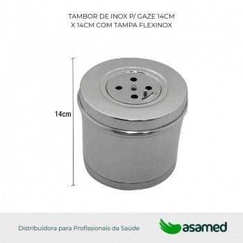 TAMBOR DE INOX P/ GAZE 14CM X14CM COM TAMPA FLEXINOX