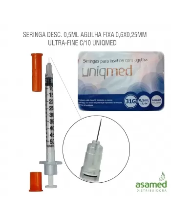 SERINGA DESC. 0,5ML AGULHA FIXA 6X0,25MM(31G) ULTRA-FINE C/10 UNIQ