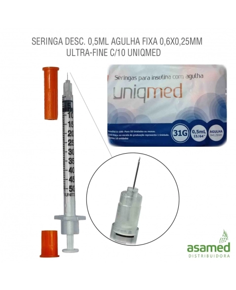 SERINGA DESC. 0,5ML AGULHA FIXA 6X0,25MM(31G) ULTRA-FINE C/10 UNIQ