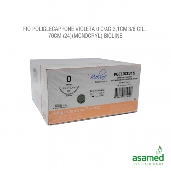 FIO POLIGLECAPRONE 0 VIOLETA C/AG 3,1CM 3/8 CIL. 70CM BIOLINE