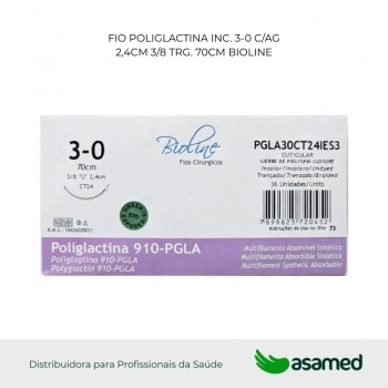 FIO POLIGLACTINA 3-0 INCOLOR C/AG 2,4CM 3/8 TRG. CORT. 70CM BIOLINE