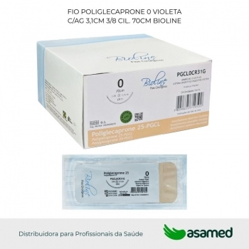 FIO POLIGLECAPRONE 0 VIOLETA C/AG 3,1CM 3/8 CIL. 70CM BIOLINE