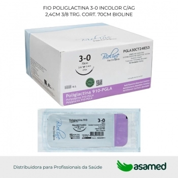 FIO POLIGLACTINA 3-0 INCOLOR C/AG 2,4CM 3/8 TRG. CORT. 70CM BIOLINE