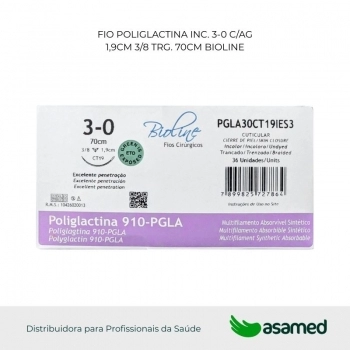 FIO POLIGLACTINA 3-0 INCOLOR C/AG 1,9CM 3/8 TRG. CORT. 70CM BIOLINE