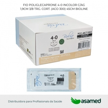FIO POLIGLECAPRONE 4-0 INCOLOR C/AG 1,9CM 3/8 TRG. CORT. (ACO 300) 45CM BIOLINE