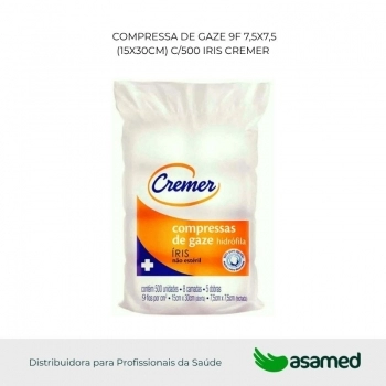 COMPRESSA DE GAZE 9F 7,5X7,5 (15X30CM) C/500 IRIS CREMER