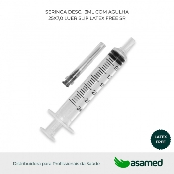 SERINGA DESC. 3ML COM AGULHA 25X7,0 LUER SLIP LATEX FREE SR