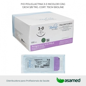FIO POLIGLACTINA 3-0 INCOLOR C/AG 1,9CM 3/8 TRG. CORT. 70CM BIOLINE