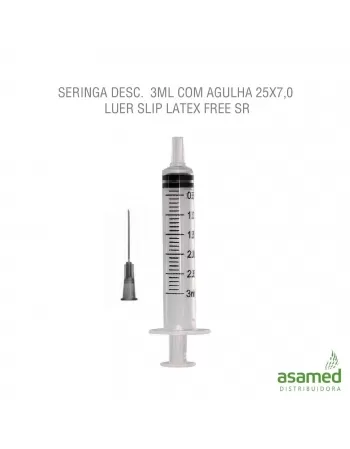 SERINGA DESC. 3ML COM AGULHA 25X7,0 LUER SLIP LATEX FREE SR