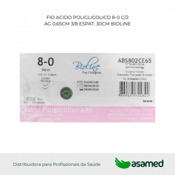 FIO ACIDO POLIGLICOLICO 8-0 C/2 AG 0,65CM 3/8 ESPAT. 30CM BIOLINE