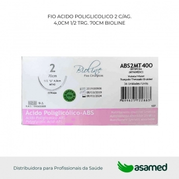 FIO ACIDO POLIGLICOLICO 2 VIOLETA C/AG 4,0CM 1/2 TRG. CORT. 70CM BIOLINE