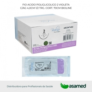 FIO ACIDO POLIGLICOLICO 2 VIOLETA C/AG 4,0CM 1/2 TRG. CORT. 70CM BIOLINE