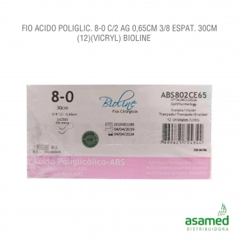 FIO ACIDO POLIGLICOLICO 8-0 C/2 AG 0,65CM 3/8 ESPAT. 30CM BIOLINE
