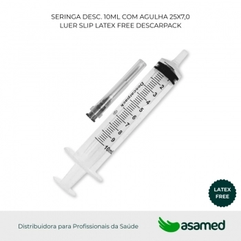SERINGA DESC. 10ML COM AGULHA 25X7,0 LUER SLIP LATEX FREE DESCARPACK