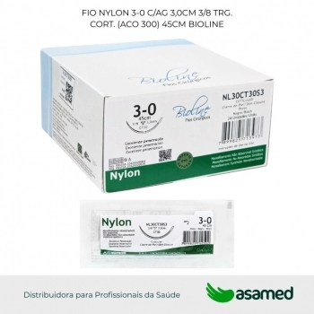 FIO NYLON 3-0 C/AG 3,0CM 3/8 TRG. CORT. (ACO 300) 45CM BIOLINE