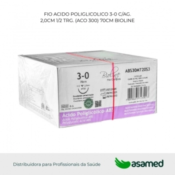 FIO ACIDO POLIGLICOLICO 3-0 C/AG. 2,0CM 1/2 TRG. (ACO 300) 70CM BIOLINE