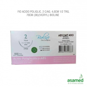 FIO ACIDO POLIGLICOLICO 2 C/AG. 4,0CM 1/2 TRG. 70CM BIOLINE