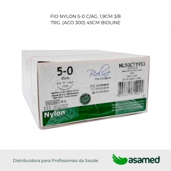 FIO NYLON 5-0 C/AG. 1,9CM 3/8 TRG. (ACO 300) 45CM BIOLINE