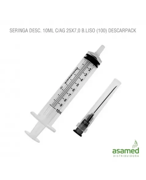 SERINGA DESC. 10ML COM AGULHA 25X7,0 LUER SLIP LATEX FREE DESCARPACK