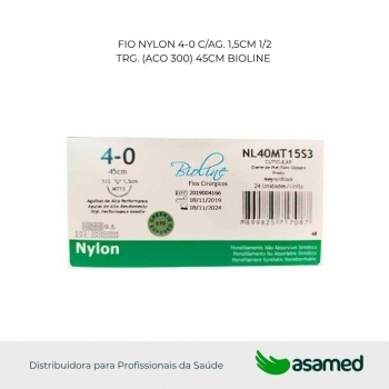 FIO NYLON 4-0 C/AG 1,5CM 1/2 TRG. CORT. (ACO 300) 45CM BIOLINE