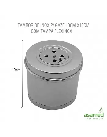 TAMBOR DE INOX P/ GAZE 10CM X10CM COM TAMPA FLEXINOX