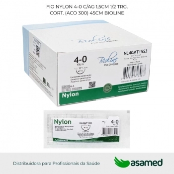 FIO NYLON 4-0 C/AG 1,5CM 1/2 TRG. CORT. (ACO 300) 45CM BIOLINE