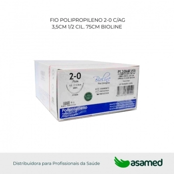 FIO POLIPROPILENO 2-0 AZUL C/AG 3,5CM 1/2 CIL. 75CM BIOLINE