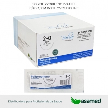 FIO POLIPROPILENO 2-0 AZUL C/AG 3,5CM 1/2 CIL. 75CM BIOLINE