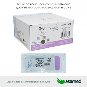 FIO ACIDO POLIGLICOLICO 2-0 VIOLETA C/AG 3,0CM 3/8 TRG. CORT. (ACO 300) 70CM BIOLINE