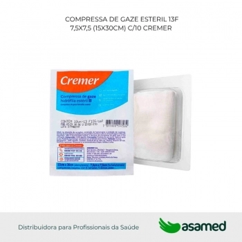 COMPRESSA DE GAZE ESTERIL 13F 7,5X7,5 (15X30CM) C/10 CREMER
