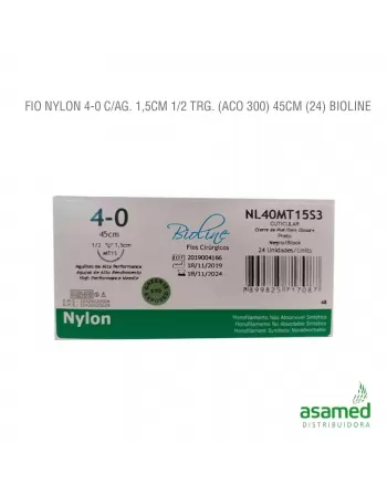 FIO NYLON 4-0 C/AG. 1,5CM 1/2 TRG. (ACO 300) 45CM BIOLINE