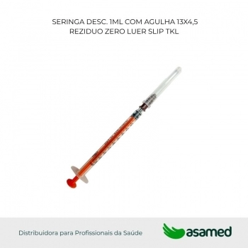 SERINGA DESC. 1ML COM AGULHA 13X4,5 REZIDUO ZERO LUER SLIP TKL