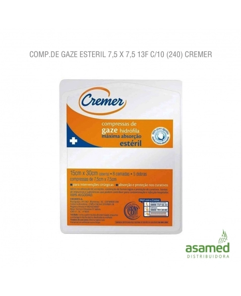 COMPRESSA DE GAZE ESTERIL 13F 7,5X7,5 (15X30CM) C/10 CREMER