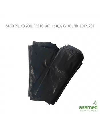 SACO P/LIXO 200L PRETO 90X115 0,09 C/100UND. EDIPLAST