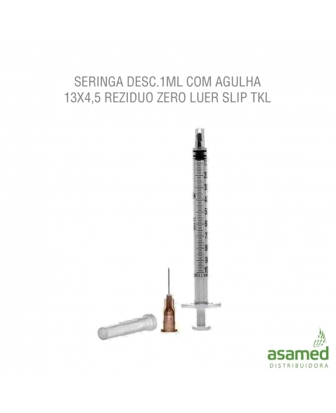 SERINGA DESC. 1ML COM AGULHA 13X4,5 REZIDUO ZERO LUER SLIP TKL