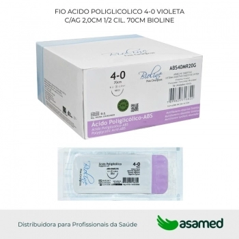 FIO ACIDO POLIGLICOLICO 4-0 VIOLETA C/AG 2,0CM 1/2 CIL. 70CM BIOLINE