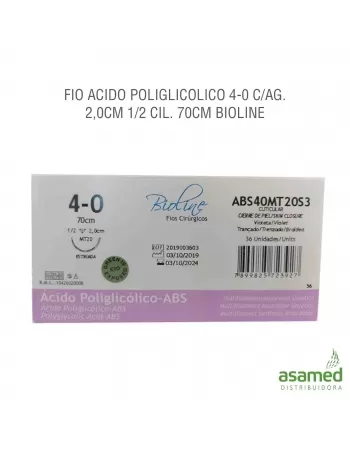 FIO ACIDO POLIGLICOLICO 4-0 C/AG. 2,0CM 1/2 CIL. 70CM BIOLINE