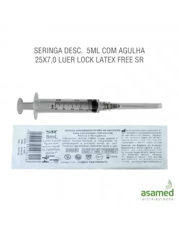 SERINGA DESC. 5ML COM AGULHA 25X7,0 LUER LOCK LATEX FREE SR